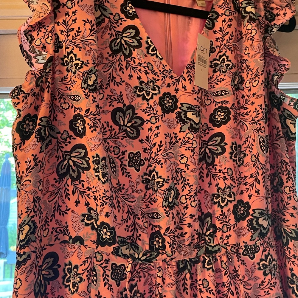 NWT LOFT pink floral dress with tie on waist